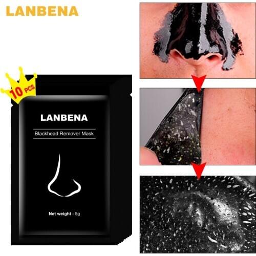 LANBENA 10pcs Black Mask Detox Blackhead Remover Forehead and Chin Strips Mask Acne Deep Cleansing Skin Acne Black Mask Peeling
