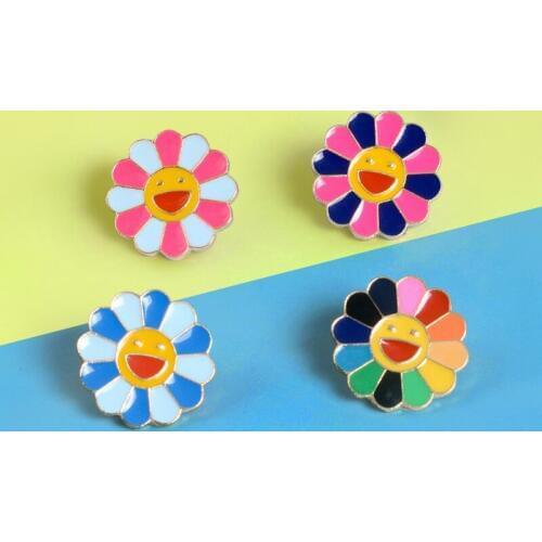 Cute Rainbow Colorful Smiling Sun Flower Brooches Enamel pins fashion jewelry bag hat denim pin accessories gift brooch for kids