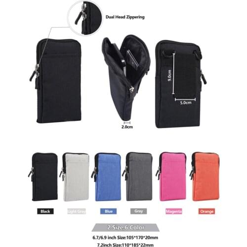 Fashion bags For All Below 6.3-7.2 inch Mobile Phones Pouch Outdoor 2 Pockets 1 Zippers Wallet Case Belt Clip Bag For Smartphone