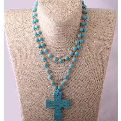 MOODPC Fashion Natural Semi Precious Stones with cross and gold crystal charm Pendant Handmade Necklace Women Jewelry