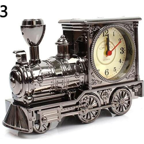 Cartoon Locomotive Train Alarm Clock Antique Engine Design Table Desk Decor Quartz Alarm Clock