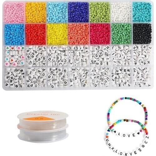 5000Pcs Beads Kit, 3mm Glass Seed Beads, Alphabet Letter Beads and Heart Shape Beads for Name Bracelets Jewelry Making and Craft