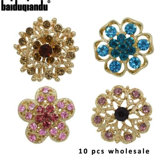 Lot of 10 Pcs Wholesale Small Cute Crystal Flower Bejeweled Brooch Hijab Pins or Wedding Bouquets DIY Kits
