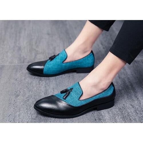 2020 New Luxury Fashion Dress Prom Wedding Shoes for Men Two-tone Patchwork Loafers Shoes Zapatos De Hombres serpentine Shoes