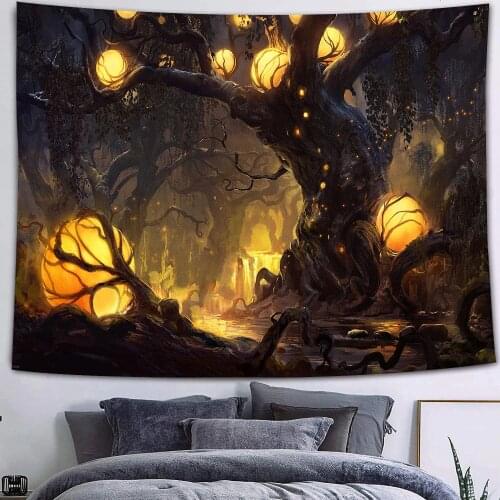 New Mushroom Forest Castle Tapestry Fairytale Trippy Colorful Butterfly Wall Hanging Tapestry for Home Dorm Fantasy Tarot Decor