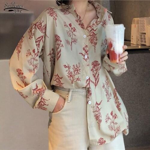 New Autumn 2021 Fashion Casual Long Sleeves Retro Slim Loose Single Breasted Fresh Blouse All-Match Print Free Shirts Tops 15679