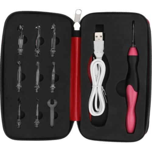 Lighted Crochet Hooks LED Brightness Adjustable Knitting Needles Sewing Craft Tools Set for DIY Weave Yarn (Red)