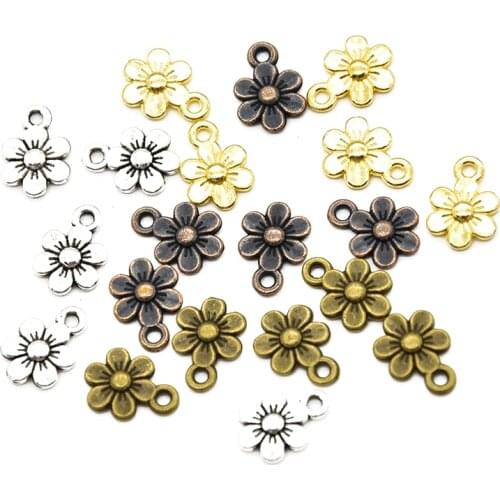 Hot sell small style 60pcs metal antique silver Flower charms for bracelet necklace jewelry findings 14*9mm