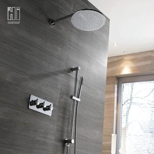 Income Wall Mounted Flush Shower Full Copper Embedded Box Two Function 250 Dome Spray Hot And Cold Shower Suit Hi05013a