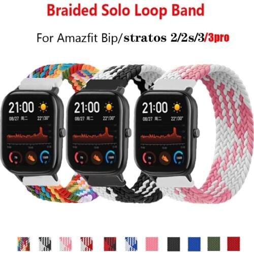20mm 22mm Nylon Watch Strap for Amazfit Bip/GTS/GTS 2 2e/GTR 42mm 47mm 2 2e/GTR Stratos 2 Braided Elastic Bracelet Accessories