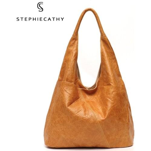 SC Women Luxury Oil Wax Genuine Leather Hobo Shoulder Handbags Vintage Large Tote Bucket Female Casual Simple Soft Shopper Bags