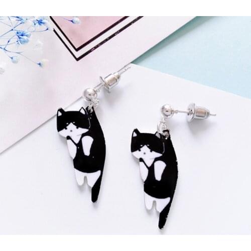 Fashion Cartoon Cat Pendant Earrings For Women Metal Animated Female Stud Earrings Printing Cute Little Cat Earrings Jewelry
