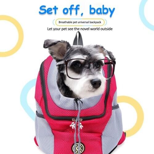 Puppy Kitten Carry Bag Double Shoulder Portable Travel Backpack Outdoor Pet Dog Carrier Bag Pet Dog Front Bag Mesh Backpack Head