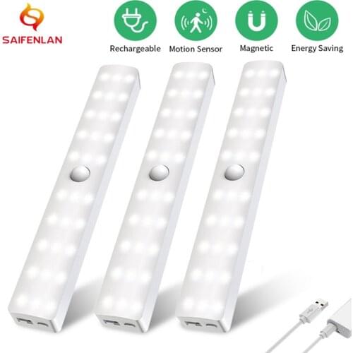 LED Sensor Night Light Wireless USB Rechargeable Under Cabinet Light Motion Sensor Wall Lamp for Stairs Wardrobe Bedroom Closet