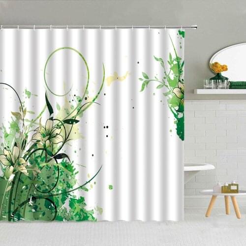 Tropical Plant Green Leaf Shower Curtain Flowers Bird Parrot Flamingo Lemon Bathroom Decor Screen Waterproof Fabric Curtains Set