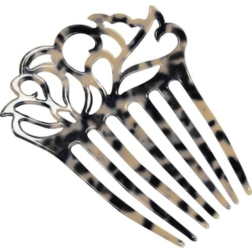 French Style Women 7 Teeth Side Hair Comb Hollow Out Celluloid Acetate Updo Styling Tool Hairpins Tortoise Barrettes Clips 094B