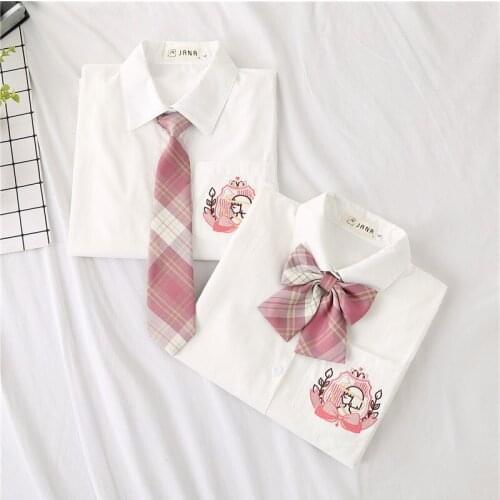 JMPRS Embroidery Women White Shirts Fashion JK Preppy Girls Students Autumn Long Sleeve Japan Harajuku Button Up Necktie Tops