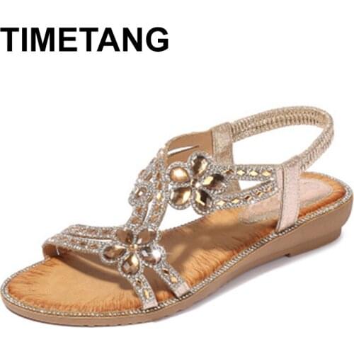 TIMETANG Woman sandals female elastic band shoes ladies wedge casual Cyrstal women open toe flower women fashion shoes big size