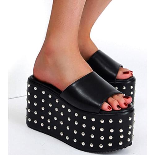 Summer On Sale 2021 Brand Design For Dropship Street Rivets Black High Heels Gothic Style Platform Sandals Women Shoes