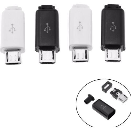 10PCS 4 in 1 Micro USB Male connector plug Black/White welding Data OTG line interface DIY data cable accessories