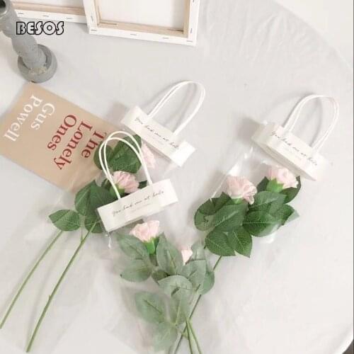 10pcs/lot Festival Flower Bouquet Rose Simple Style White Transparent Hand Bag Packing Bag B010B