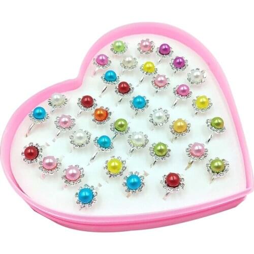 12/36 Pcs/box Adjustable Alloy Baby Girl Rings Fashion Cartoon Children Girl Rings with Heart Shaped Showcase for Party