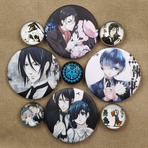 2 Pcses Cartoon Japanese Anime Black Butler Time Gem Badge Cute Fashion Sebastian Brooch Women Girl Men Boy Gift Breastpin HZS
