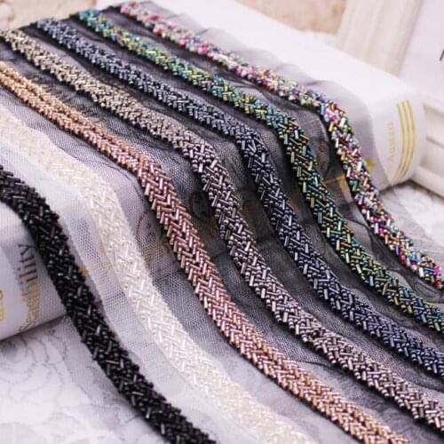 20yards 1.2cm Fake Pearl Beaded Embroidere Lace Trims Vintage Mesh Lace Fabric For Wedding Dress Applique Sewing Accessories