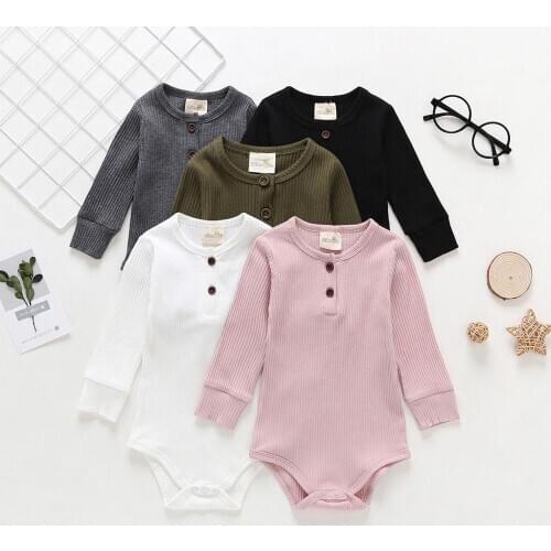 2020 Newborn Infant Bodysuit Long Sleeve Children Clothing Pure Color Outfits Spiricle Dress For Baby Girl Boy 0-24 Months