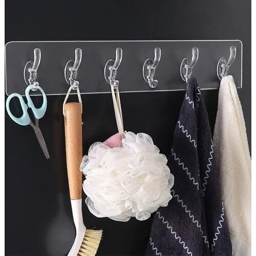 3/5/6 Row Transparent Wall Hooks For Hanging On The Wall Hat Clothes Coat Hanger Towel Holder Door Hook Bathroom Storage Rack