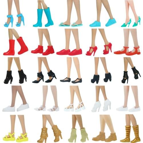 5 Pairs Mix Style Colourful High Quality Shoes Daily Wear High Heels Flat Sandals Accessories Clothes for Barbie Doll House Toys
