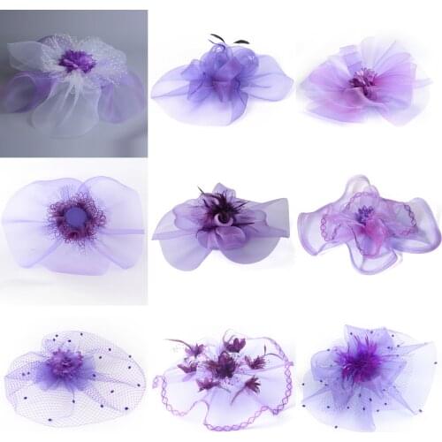 9design Women Purple Handmade Large Hair Jewelry Headwear Netting Flower Lace Fascinators Clip Party Hairpins