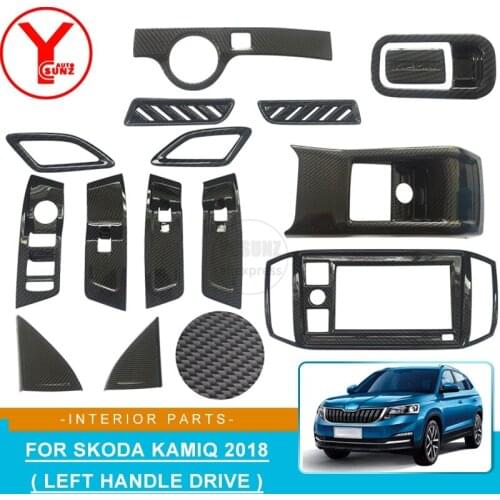 ABS Carbon Fiber Shift Knob Accessories For Skoda Kamiq 2018 Car Interior Parts Armrests Door Handles GPS Navigator Cover Trim