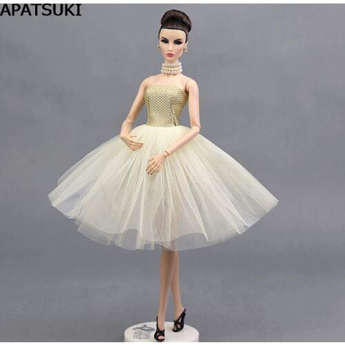 Beige Fashion Ballet Dress For Barbie Doll One Piece Evening Dresses Vestido Clothes For Barbie Dolls 1/6 BJD Doll Accessories