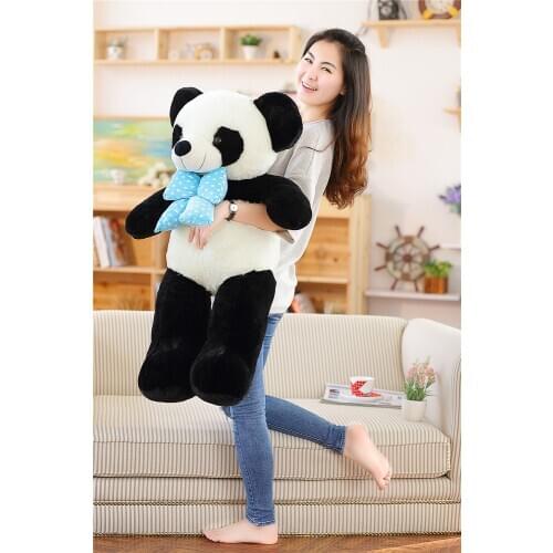 Large 80cm bowtie panda plush toy soft doll throw pillow birthday gift b0493