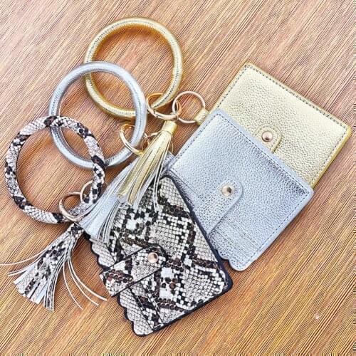 Keychain Leopard Print PU Leather Tassel Bracelet Card Jewelry Bag Coin ID Fashion Key Ring Case Accessories Purse Lady