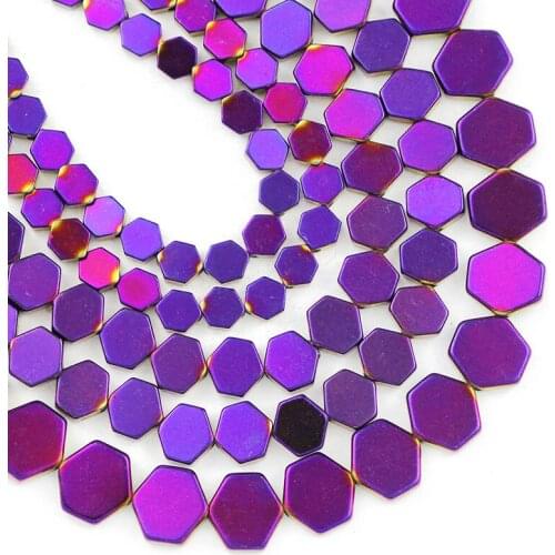 Purple Flat Hexagon Hematite Natural Stone 4/6/8MM Spacer Charm Loose Beads For Jewelry Making Diy Bracelet Necklace Accessories