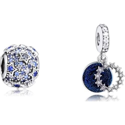 Winter Blue Sparking Star Dangle Sterling Silver Jewelry DIY Woman Fashion Beads For Jewelry Making Fits Original Bracelets