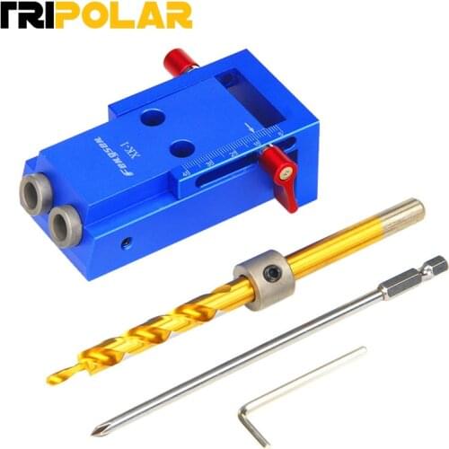 Woodworking Tool Pocket Hole Jig Kit Carpentry Tools Step Drill Bit Set Oblique Hole Locator Wrench Tube Screw for Wood Working