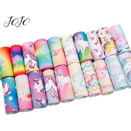 JOJO BOWS 75mm 100y Wholesale Fast Free Shipping Grosgrain Ribbon Colored Cartoon Unicorn Printed Webbing For Apparel Sewing