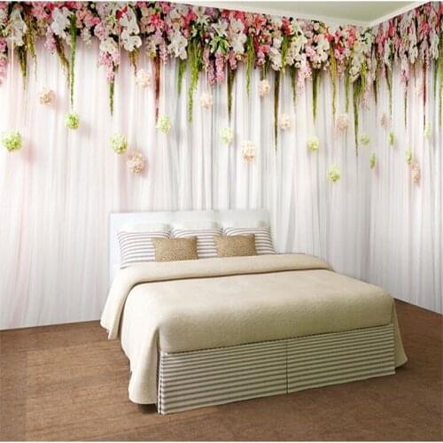 Beibehang quality & Romantic flowers hanging cozy bedroom wedding venue meal large mural wall paper living room wallpaper