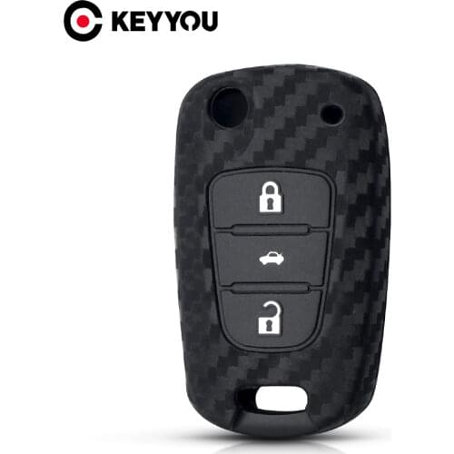 KEYYOU For Hyundai I30 IX35 For Kia K2 K5 For KIA Carbon Fiber Silicone Car Key Case Flip Fob Car Keys Protector Cover 3 Buttons