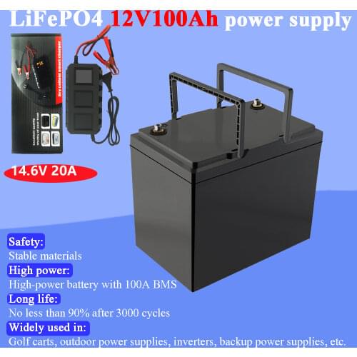 Land Voyager 12V 100AH lifepo4 battery with 100A BMS 12.8V backup power inverter For RV Campers Solar Golf Carts Marine 14.6V10A