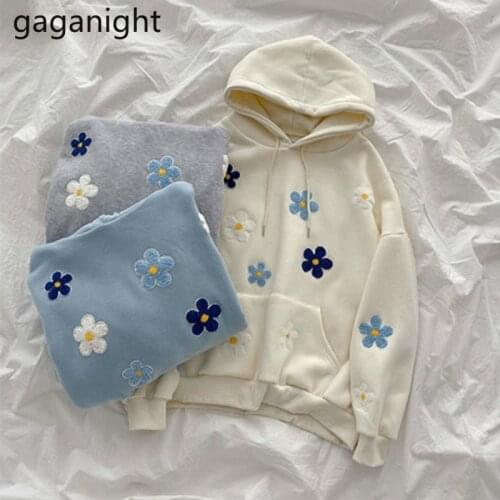 Gaganight Fashion Fleece Women Hoodies Casual Loose Lady Floral Sweatershirt Plus Size Hoody Korean Girls Pullover Dropshipping