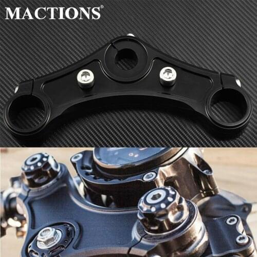 Motorcycle CNC Front Top Upper Triple Clamp Bright Black Aluminum For Harley Sportster 48 W/ Riser Holes 2010-2013 2014 2015