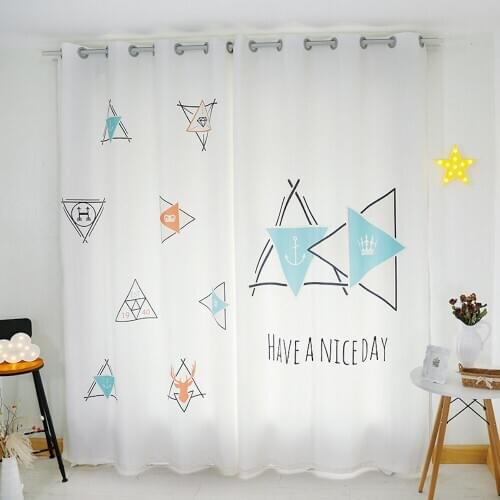 Custom Made 2x Grommet Window Curtain Nursery Kid Children Room Window Valance Dressing Tulle Hook 200x260cm Geometric White