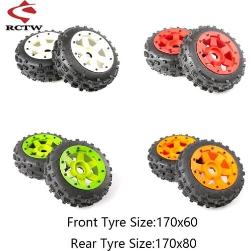 Front and Rear Knobby Tires Assembly Set with High Strength Nylon Wheel Hub for 1/5 HPI ROFUN ROVAN KM Baja 5B Rc Car Toys Parts
