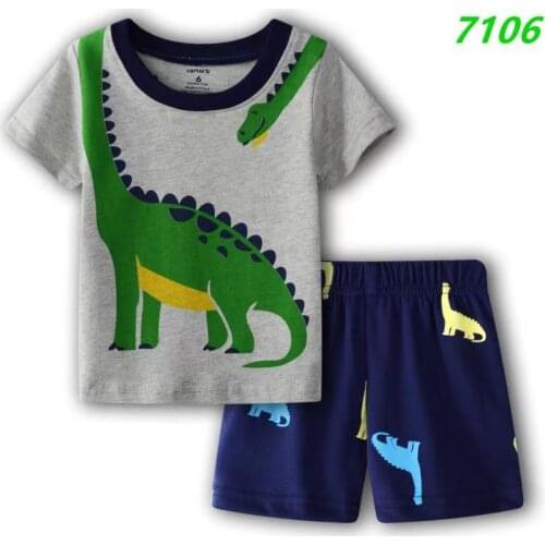 New 2021 Kids Boys Clothing Sets Summer Cartoon Dinosaur Short Sleeve O-Neck T-Shirt Tops with Shorts Girls Cotton Pajama Sets