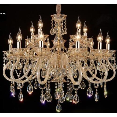 6/8/10/12/15/18 Arm Champagne Clear Handmade Glass Candle K9 Crystal Chandelier Light Fixture European Luxury Lustre Living Room