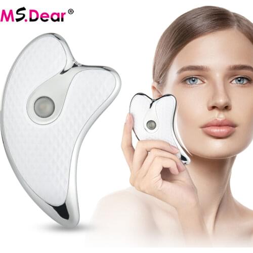 Heated Vibrating Facial Massager Electric Gua Sha Board Red Blue Light Therapy Scraping Plate Face Lifting Slimming Tools